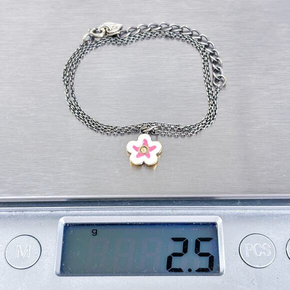 Vintage Sterling Silver 925 Crystal Pink Enamel Flower Pendant Necklace 14”-16” - Picture 6 of 6